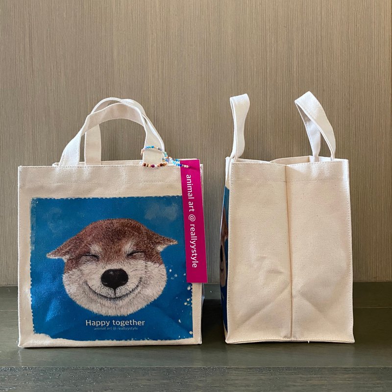 【绝版出清】柴犬画作手工订制帆布包 I 遛狗包 I  束口袋 - 手提包/手提袋 - 棉．麻 白色