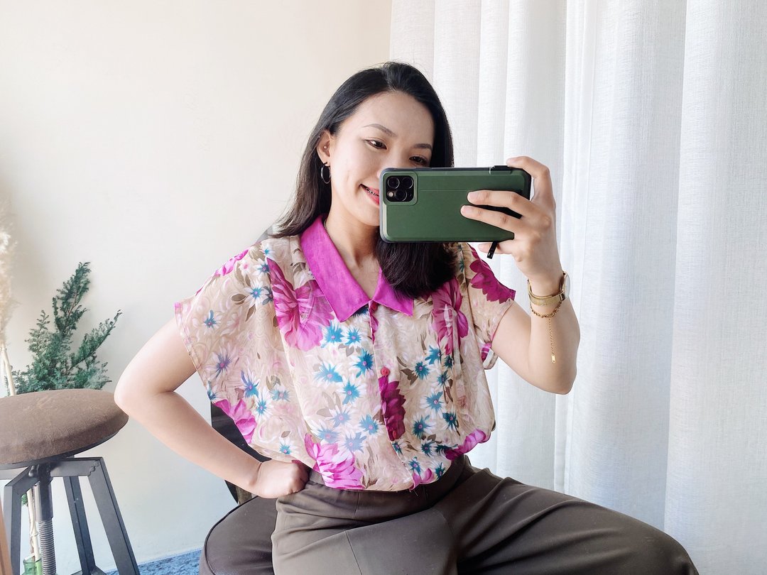 粉肤x桃红花卉肩抓折浪漫少女 古着透肤纺纱衬衫上衣 vintage - 女装衬衫 - 聚酯纤维 多色