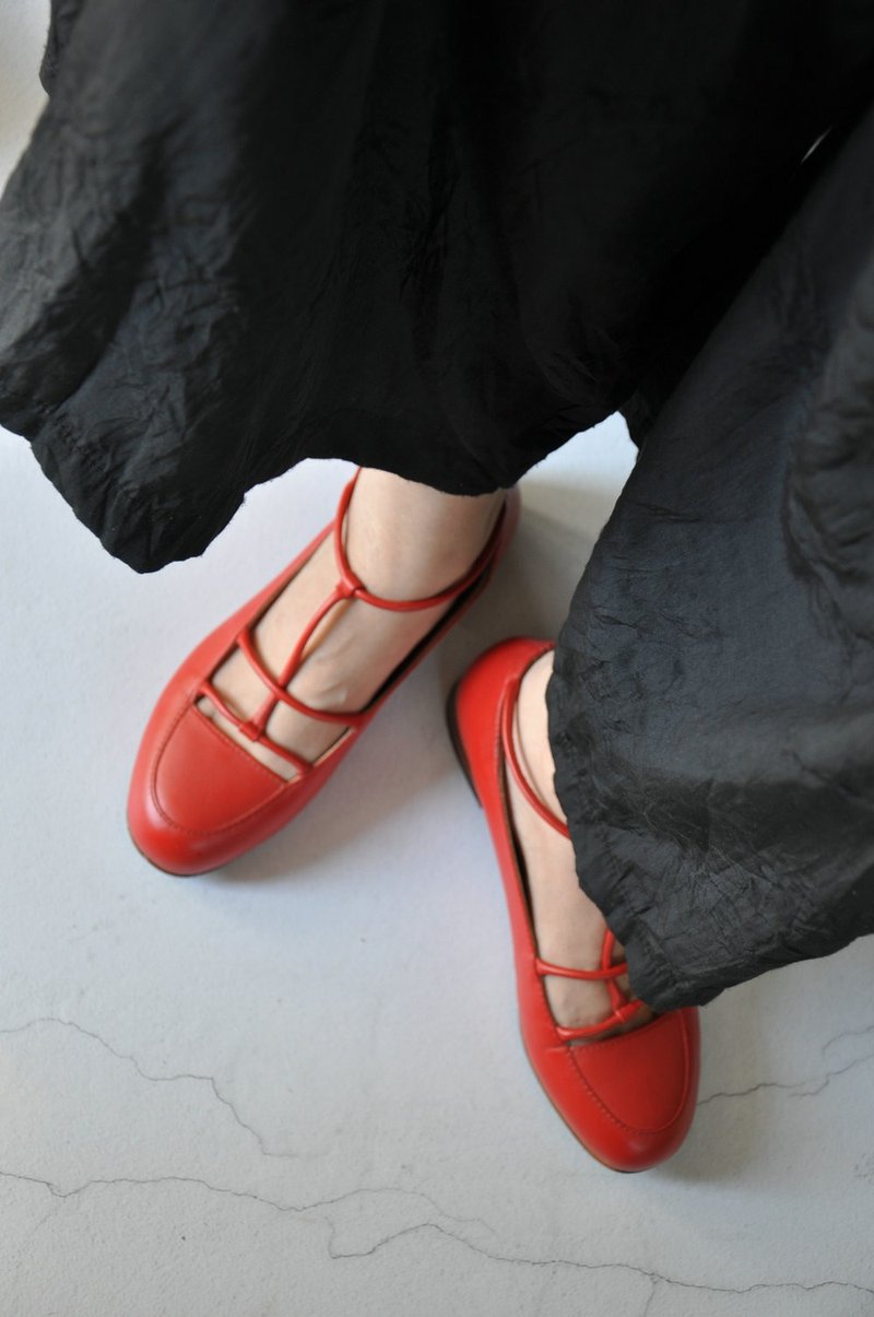 手工定制红色玛丽珍头层牛皮鞋 mary jane - 玛莉珍鞋 - 真皮 红色