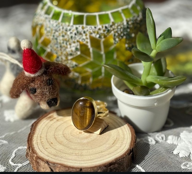 印度丨民族原石戒指系列-虎眼石 - 戒指 - 铜/黄铜 橘色