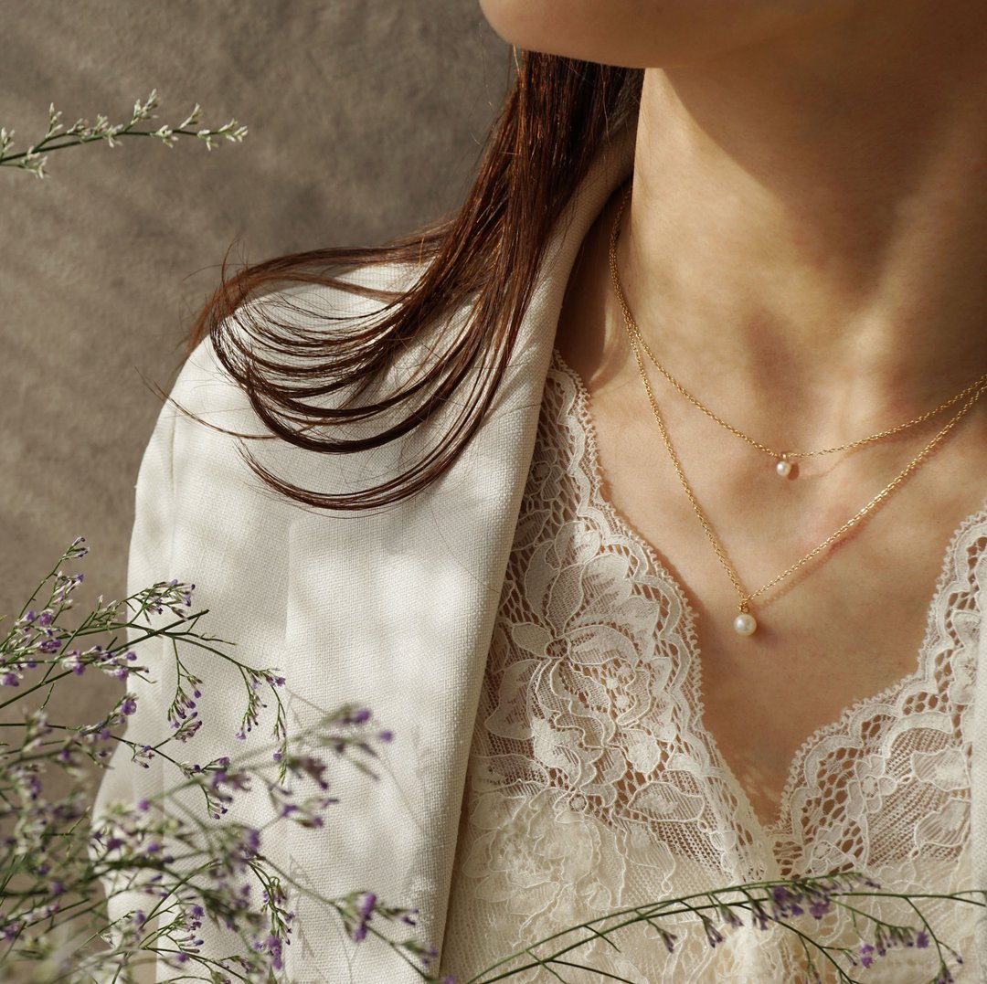 14kgf Double Freshwater Pearl Necklace - 项链 - 珍珠 金色