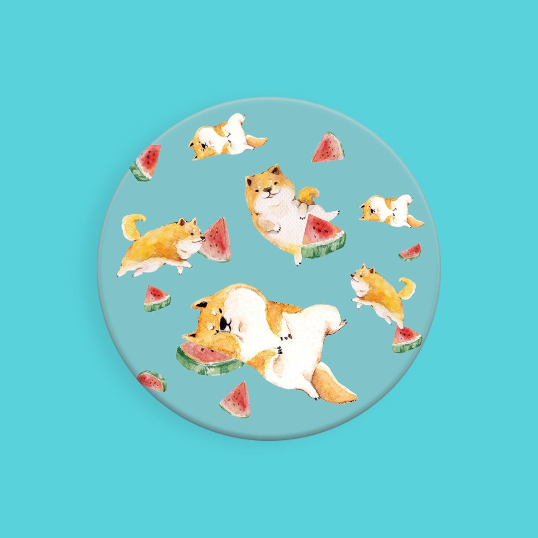 柴犬与西瓜 / 插画圆形吸水杯垫 / 交换礼物 - 杯垫 - 其他材质 蓝色