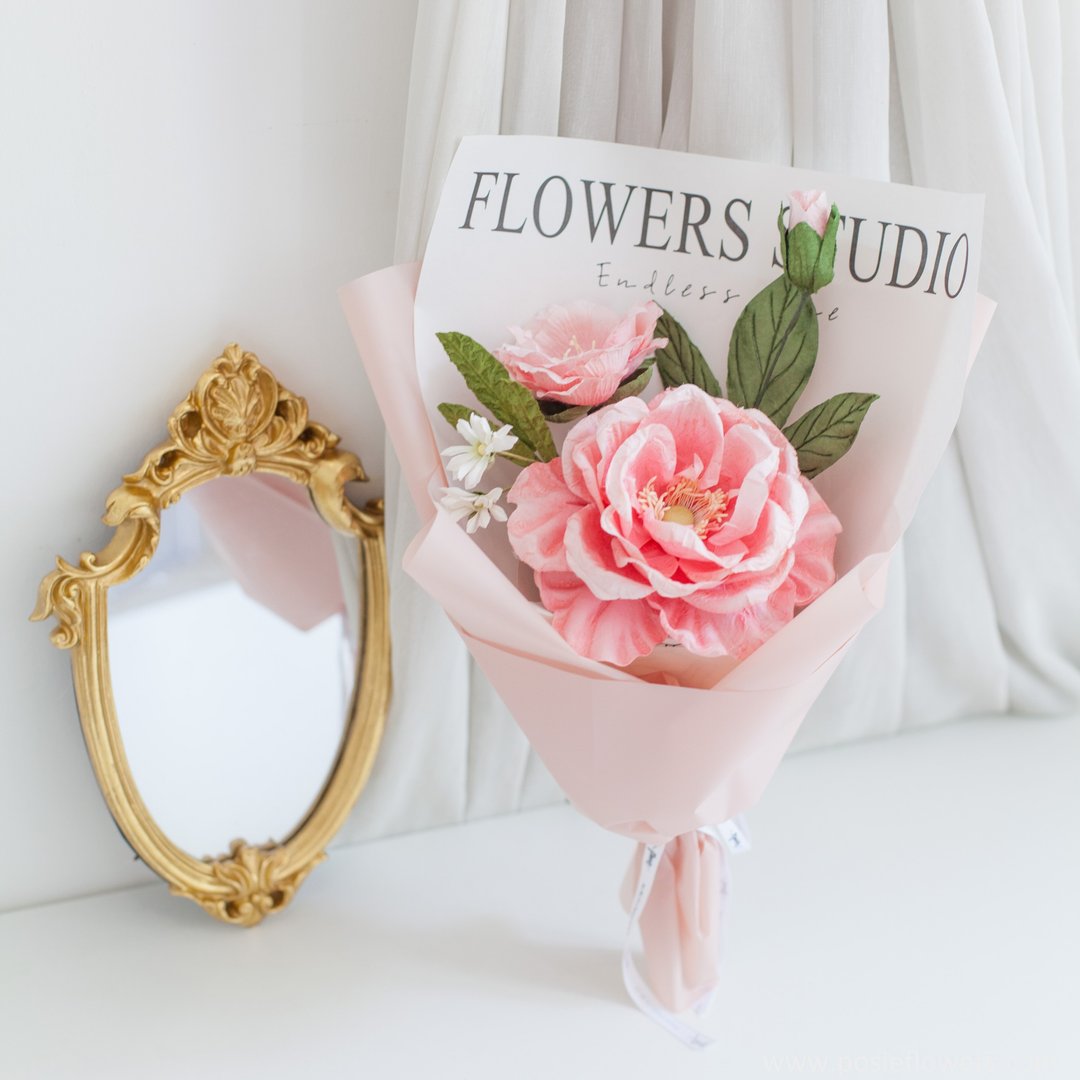 Paper Single Pink Caroline Rose  mini Bouquet | Aroma Handmade Gift - 香薰/精油/线香 - 纸 粉红色