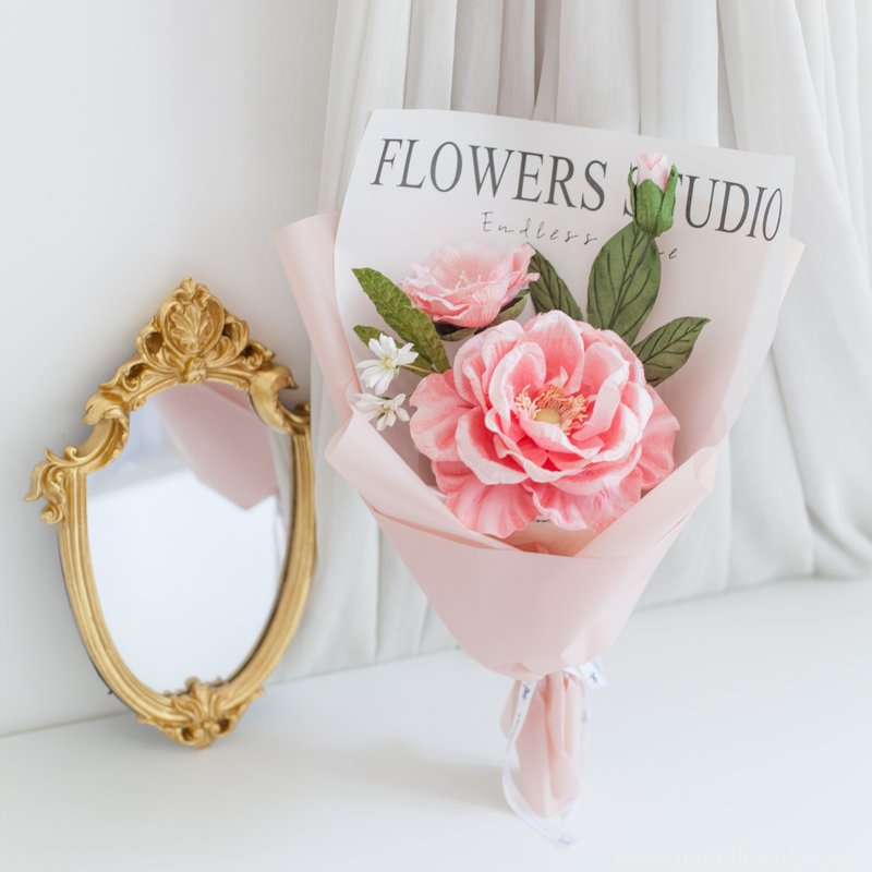 Paper Single Pink Caroline Rose  mini Bouquet | Aroma Handmade Gift - 香薰/精油/线香 - 纸 粉红色