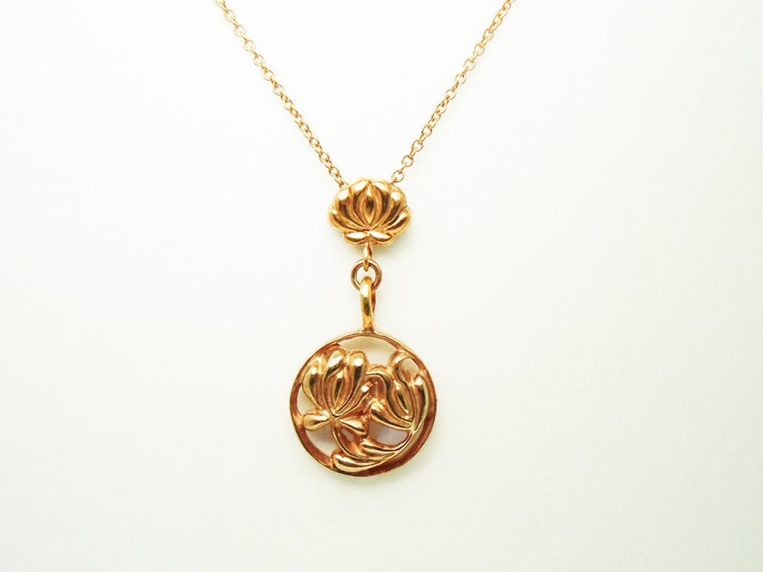 Hungarian embroidered flowers and round swaying gorgeous necklace PG plated - 项链 - 其他金属 粉红色