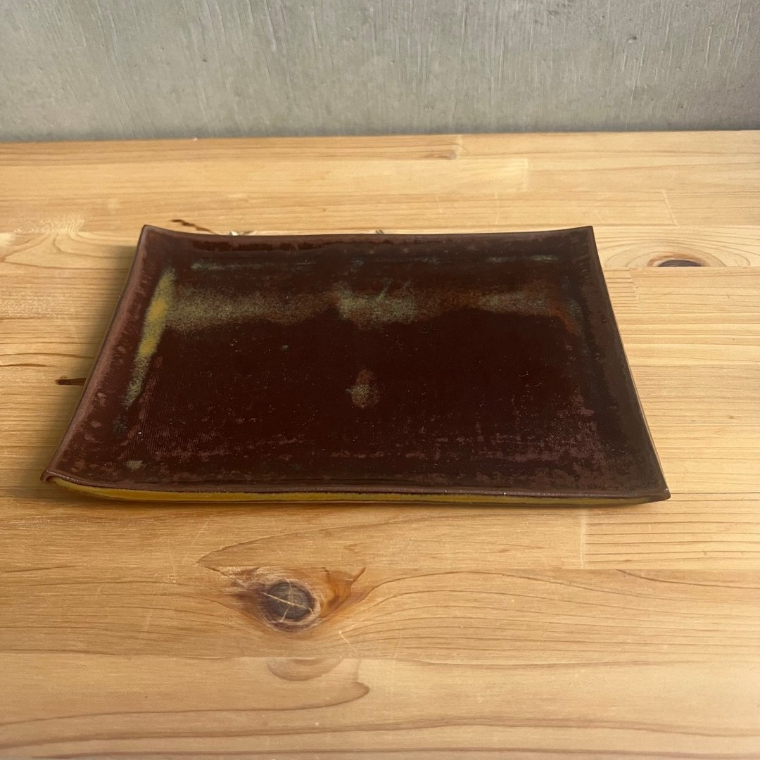 高取烧 长盘 角盘 平盘 筑前茶陶高取烧 高取八仙窑 hassen-030 - 盘子/餐盘/盘架 - 陶 咖啡色