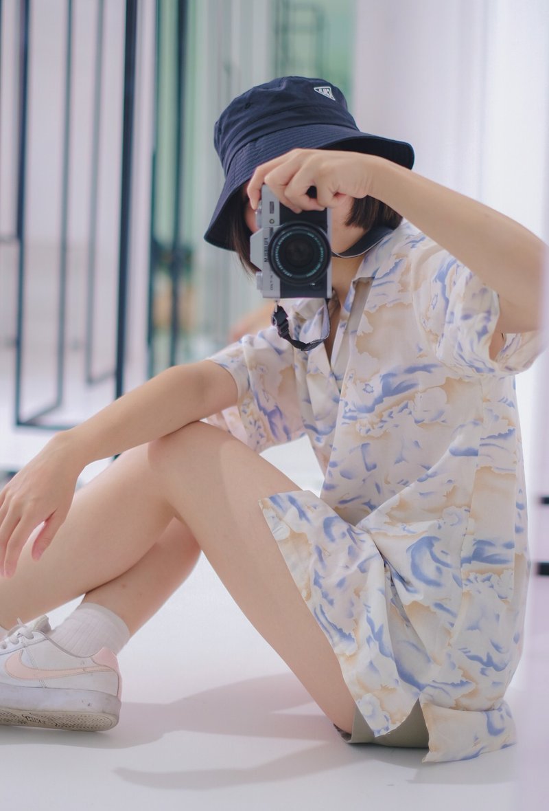 【圣诞礼盒】(男女皆可) 夏威夷风格印花棉质衬衫 : 粉嫩色云朵 - 女装短裤 - 棉．麻 粉红色