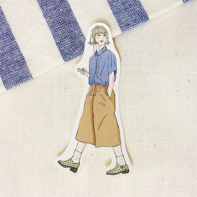 耳机女孩 /单张贴纸 - 贴纸 - 纸 蓝色