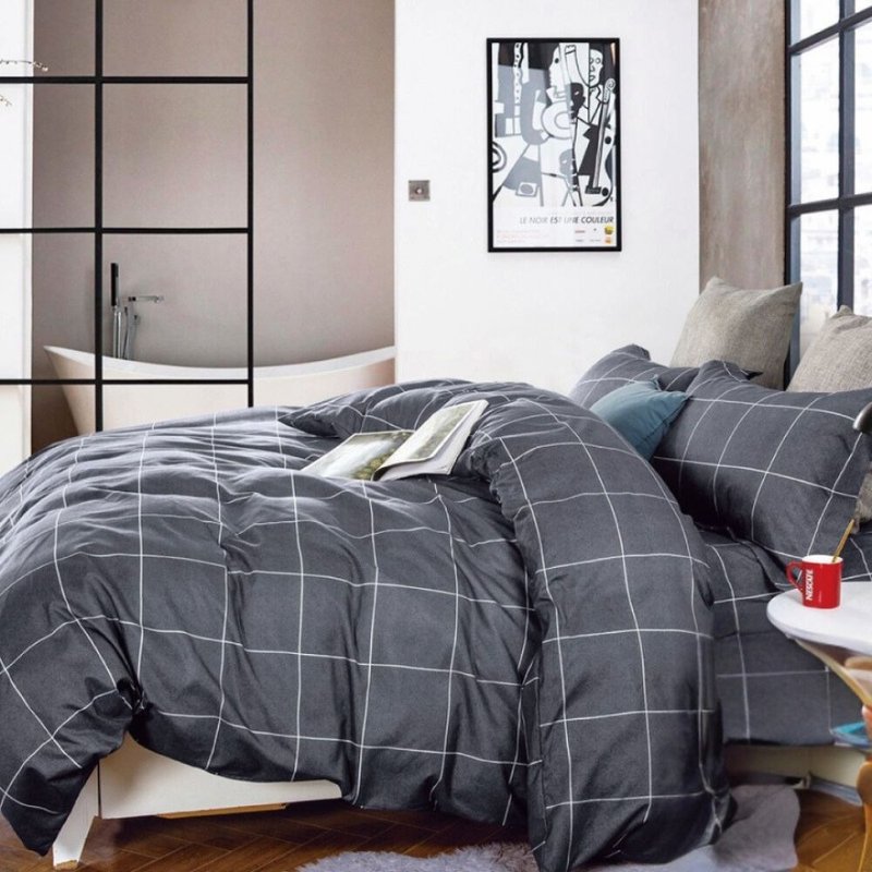 灰色方格 台湾制 舒柔棉 单人/双人/加大 薄床包被套组 - 寝具 - 其他材质 