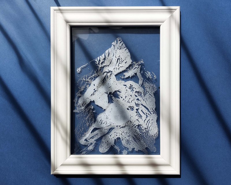 N5 抽象山 Monotype 印刷浅蓝白银假日冬季艺术 - 海报/装饰画/版画 - 纸 透明