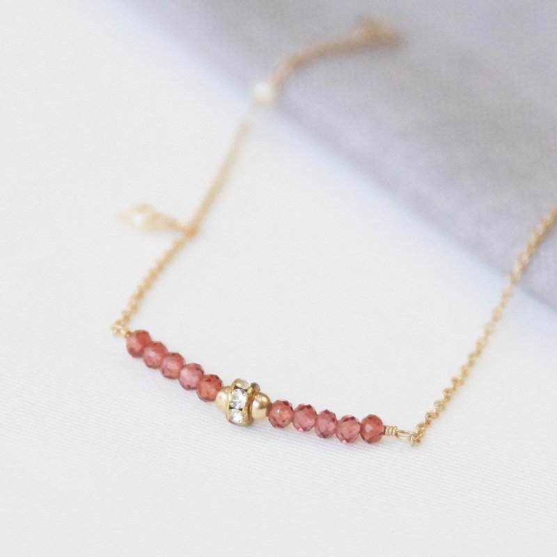 小优雅系列-红石榴石  Garnet 14K包金手链 - 手链/手环 - 宝石 红色