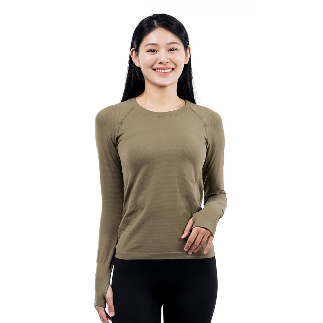【NAMASTE】Alma 编织长袖(微厚) - 可可 - 女装运动衣 - 尼龙 卡其色