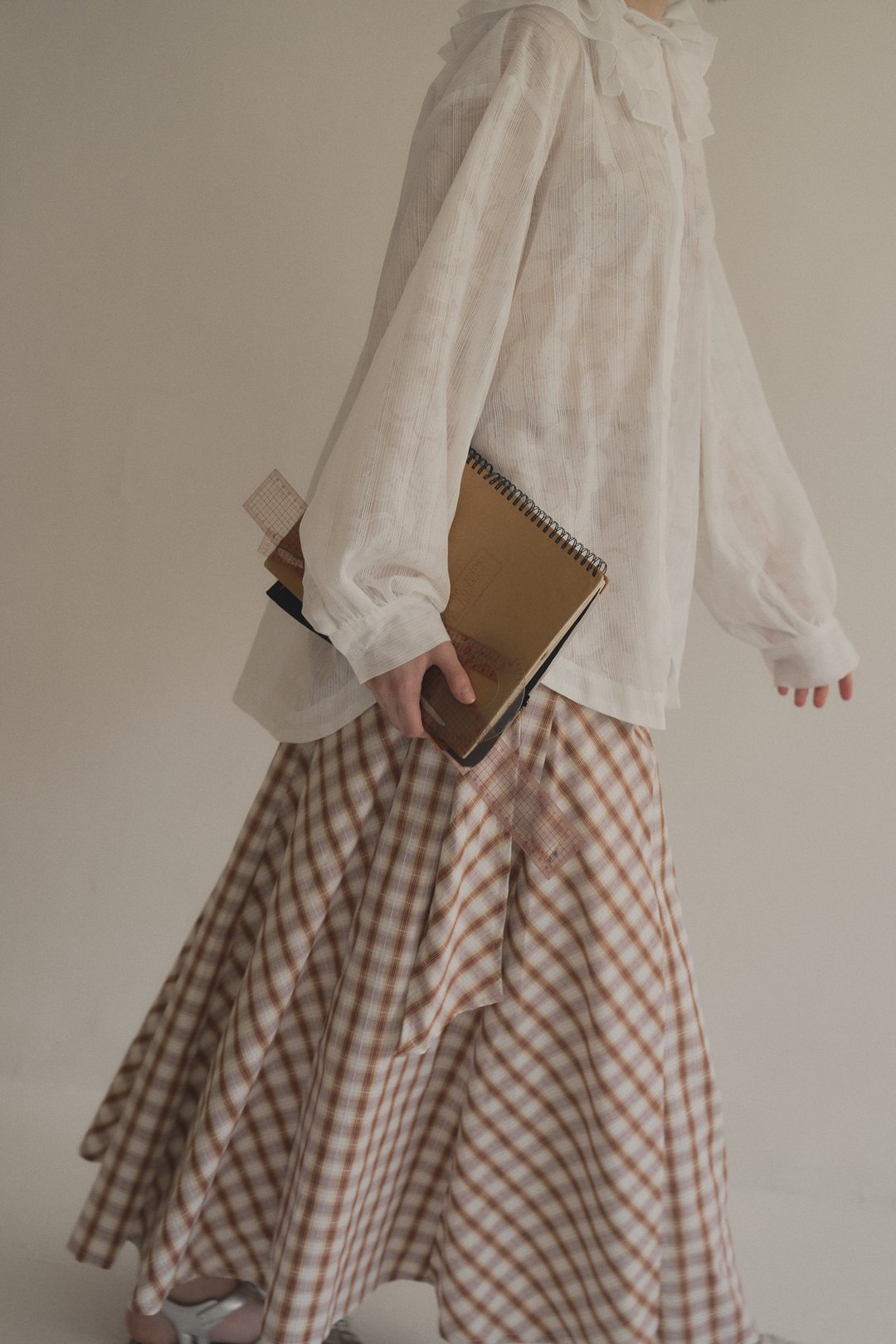 plaid bias maxi skirt 格纹斜裁长裙 red brown 红棕 - 裙子 - 棉 多色