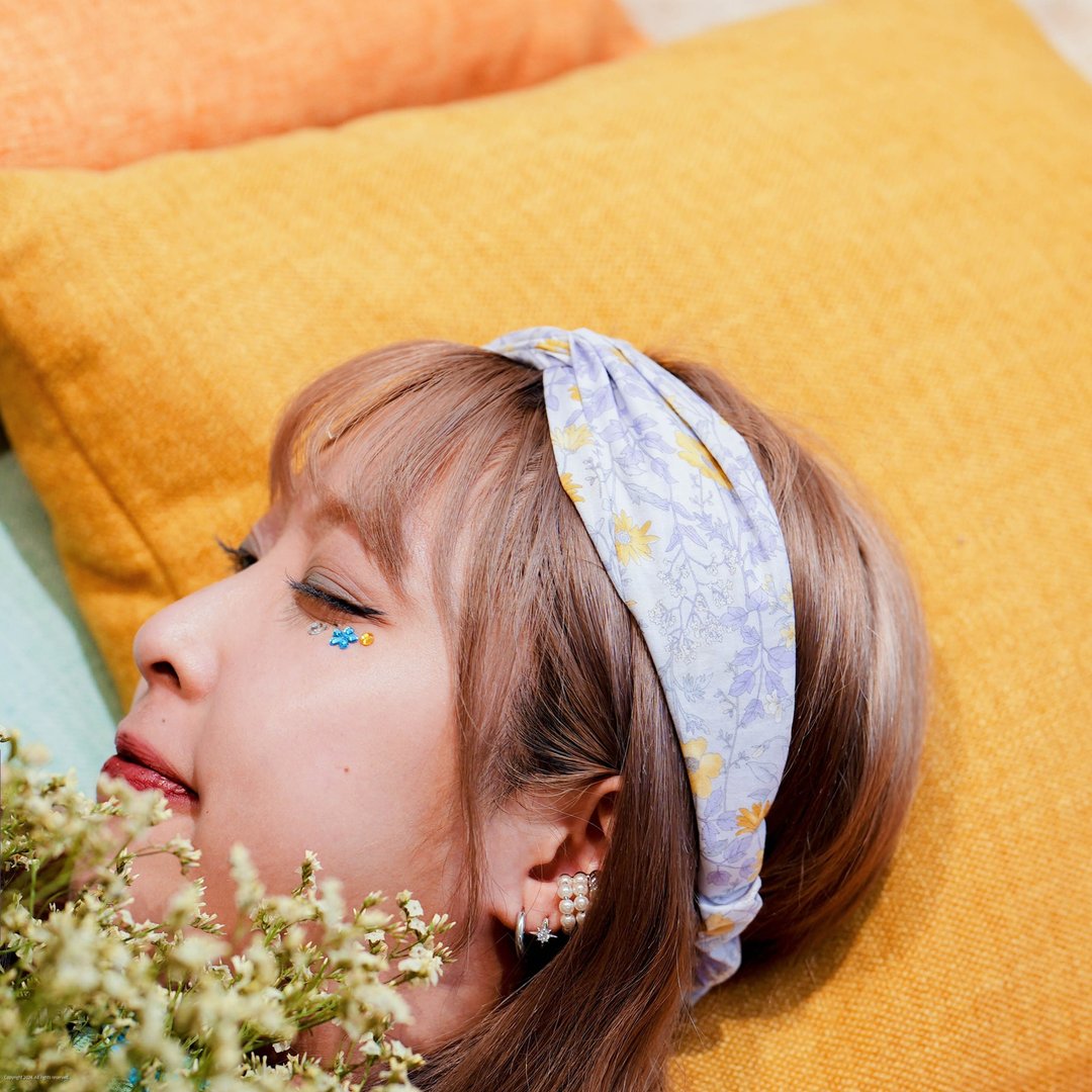 日本布料 / 丁香紫 / 小黄花  / 东京限定 / 女装 - 发带/发箍 - 棉 紫色