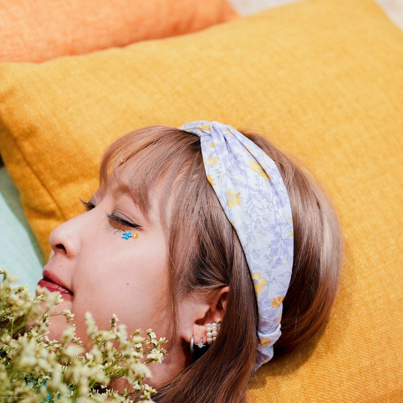 日本布料 / 丁香紫 / 小黄花  / 东京限定 / 女装 - 发带/发箍 - 棉 紫色