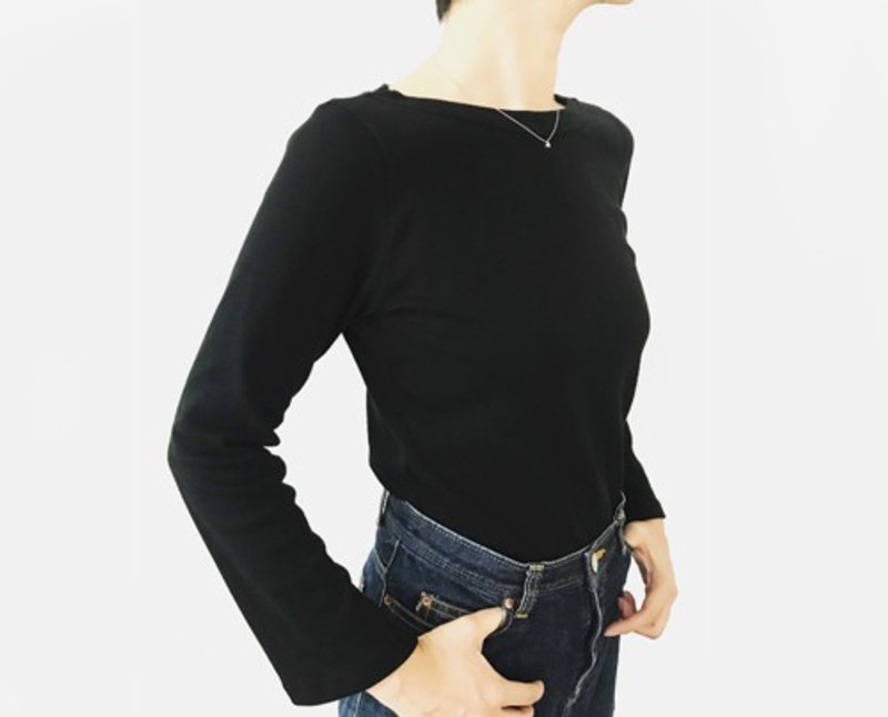 讲究版型 成熟风开衩袖口船型领 T 恤【多尺寸/多色可选】 - 女装上衣 - 棉．麻 黑色