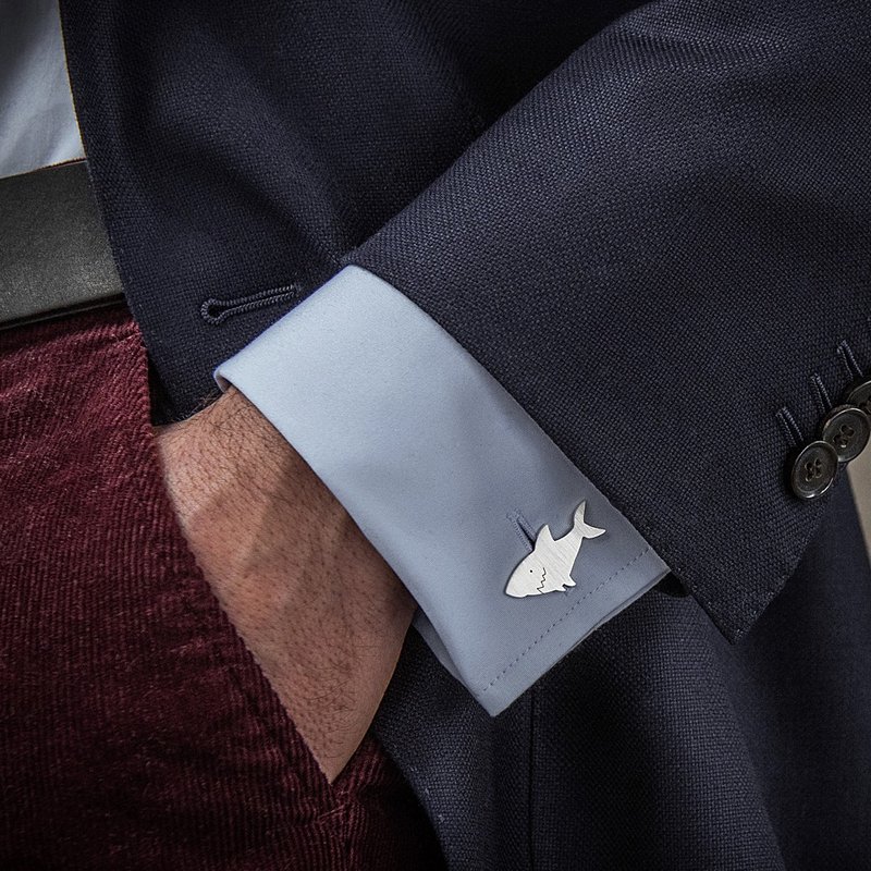 动物袖扣 - 鲨鱼袖扣 - 鱼袖扣 - 银色袖扣 - 自定义袖扣 - 袖扣 - 纯银 银色