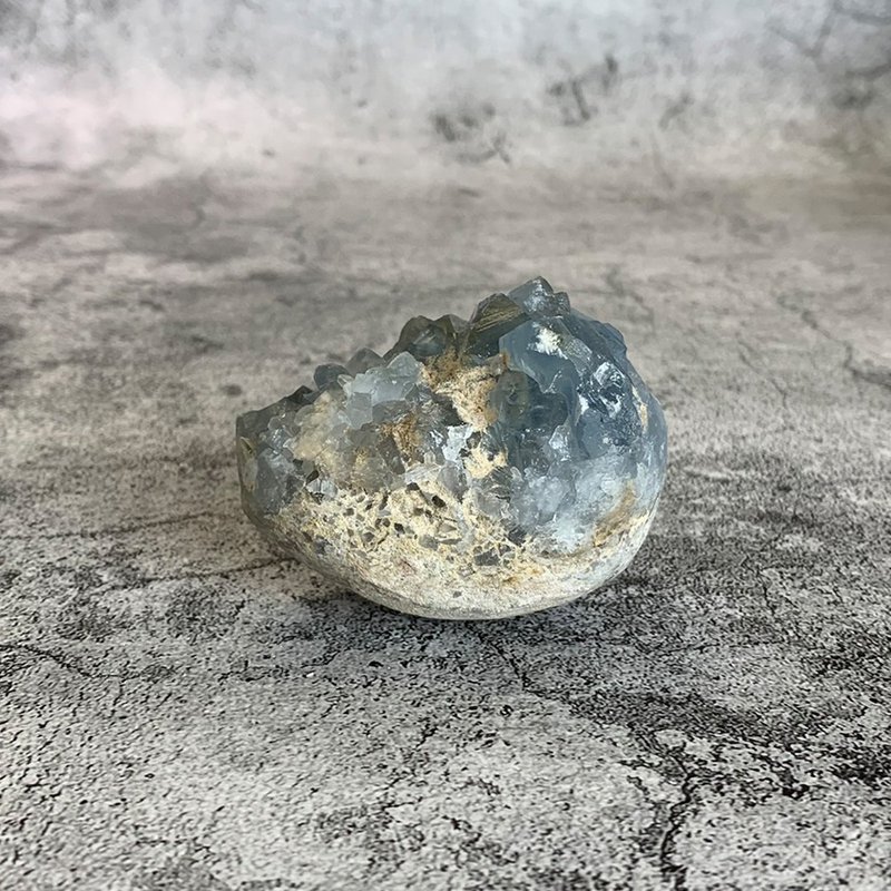 水晶簇- 天青石原矿 蛋形 办公室疗愈微景观 设备摆饰 一物一图 - 摆饰 - 宝石 蓝色