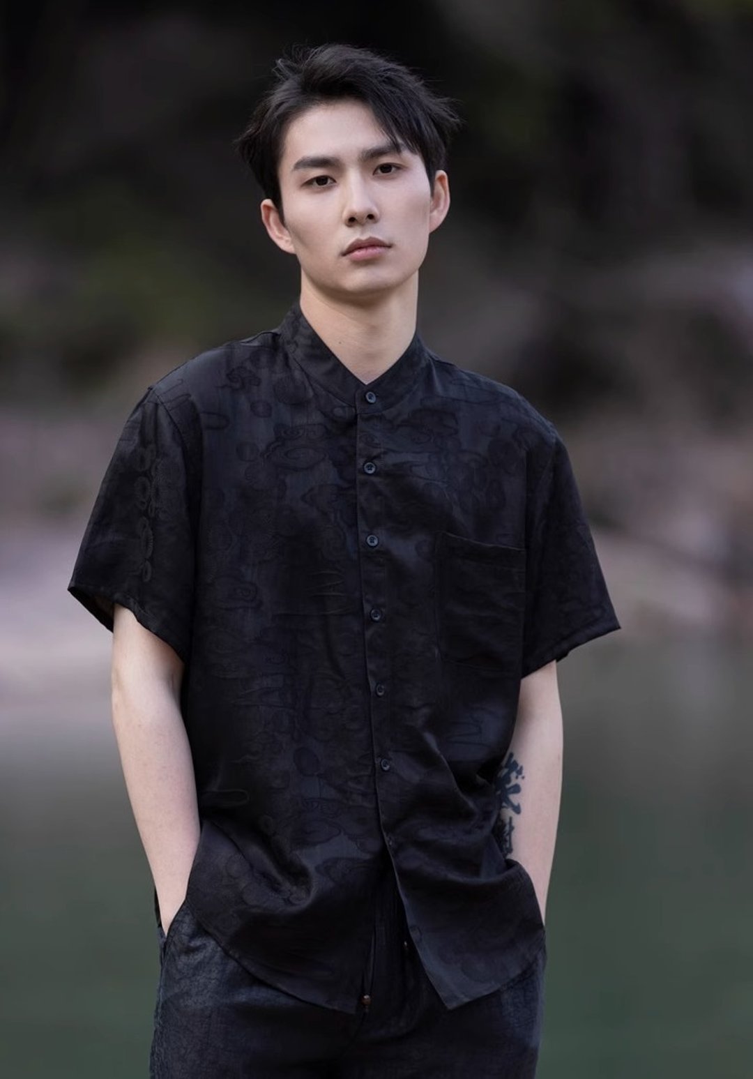 新中式极简 香云纱真丝衬衫 - 男装衬衫 - 其他材质 黑色