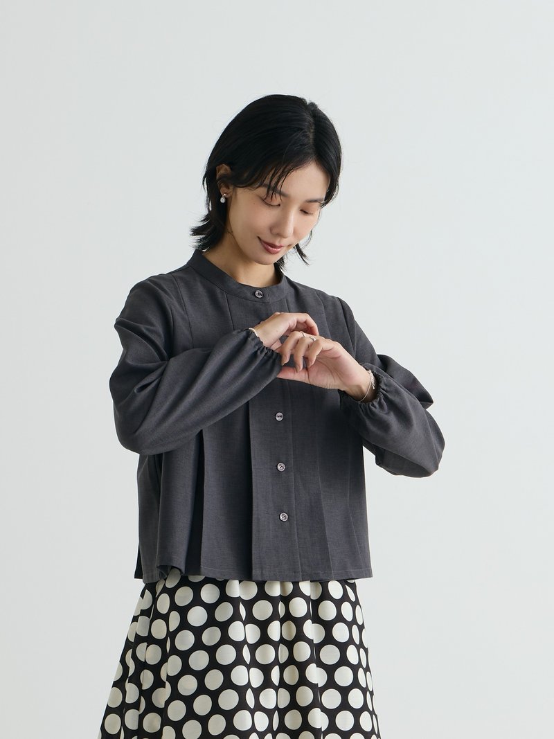 SIEZEN_012_深灰多折长袖衬衫 - 女装衬衫 - 聚酯纤维 灰色