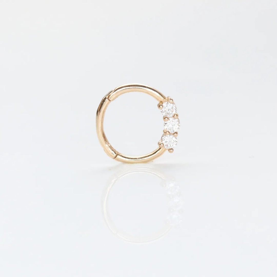 14K 三钻无痕耳扣耳环 (单个) (内径 8 mm) (Daith)(耳轮) - 耳环/耳夹 - 贵金属 金色