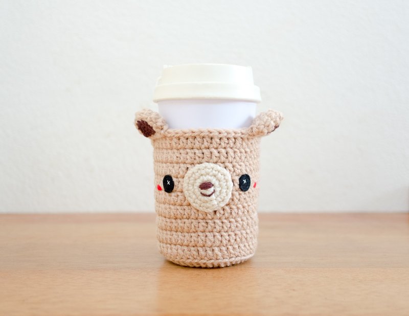 Crochet Cozy Cup - The Cute Bear / Coffee Sleeve, Starbuck. - 随行杯提袋/水壶袋 - 压克力 咖啡色