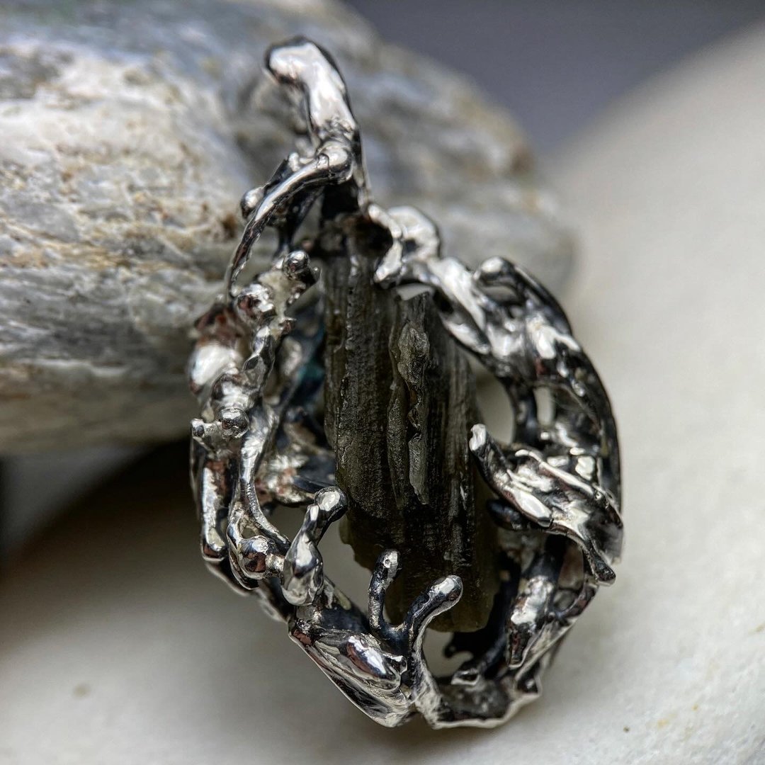 Moldavite / 捷克陨石 / 心之翼 - 项链 - 半宝石 绿色