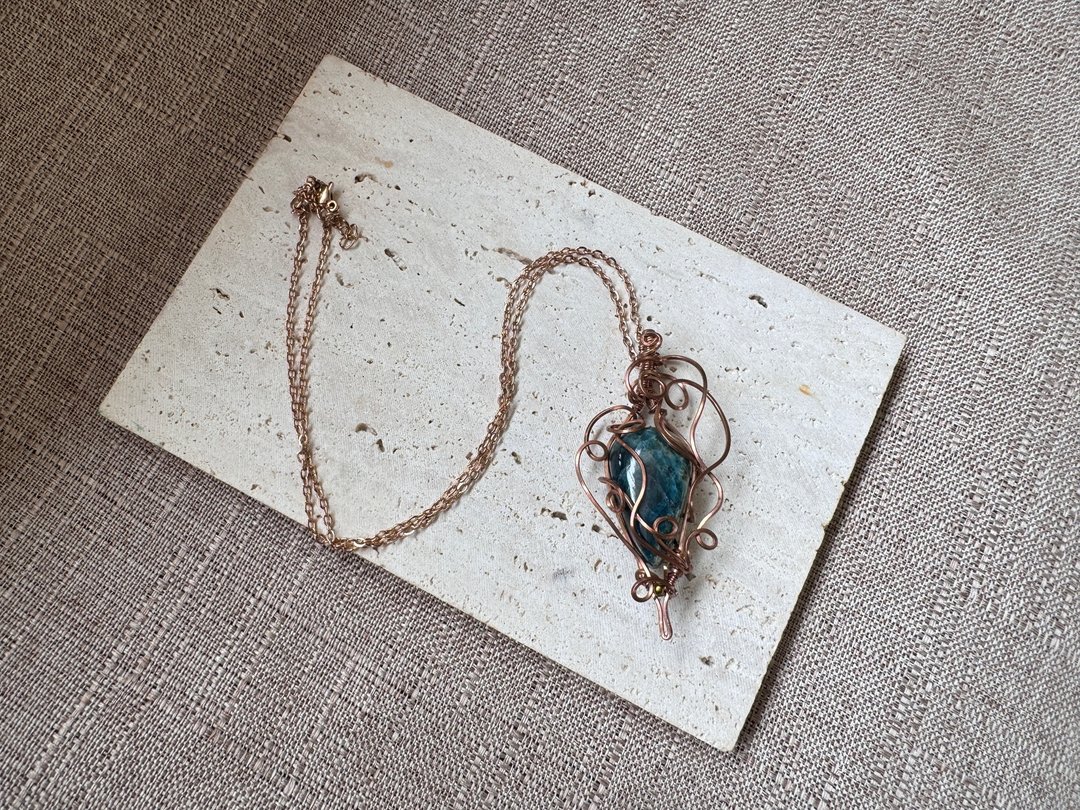 230646 wire wrapping 蓝磷灰石 铜线 绕线 吊堕 - 项链 - 铜/黄铜 蓝色