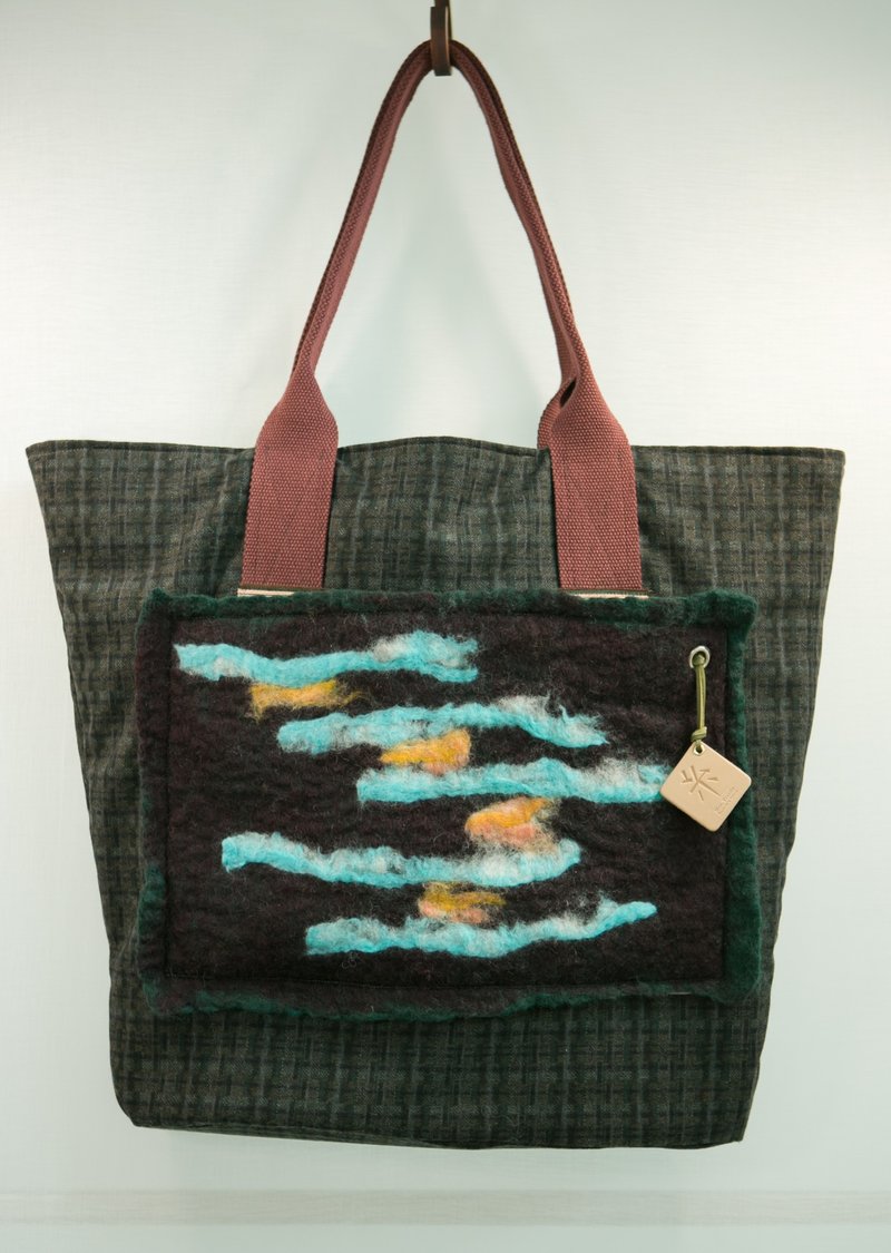 花毡大方包（深墨绿） - 侧背包/斜挎包 - 羊毛 绿色