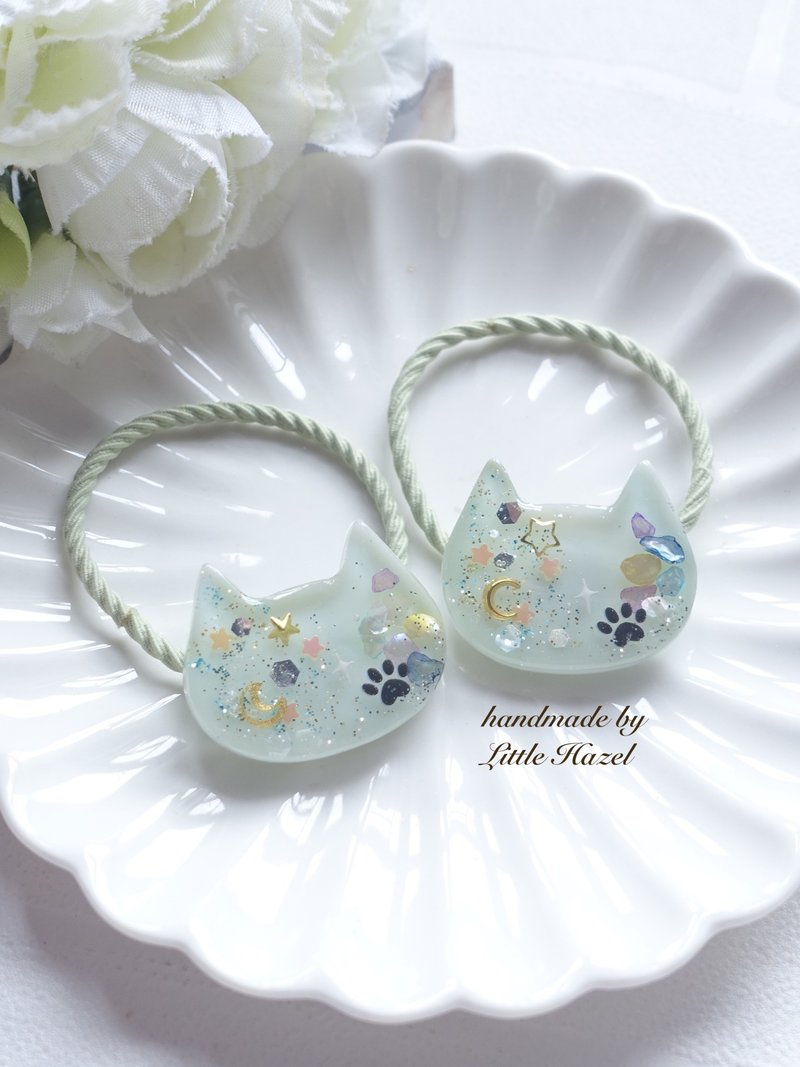 猫猫 meow 绿色 滴胶树脂 一对入 发圈  橡筋 UV Resin - 发饰 - 其他材质 