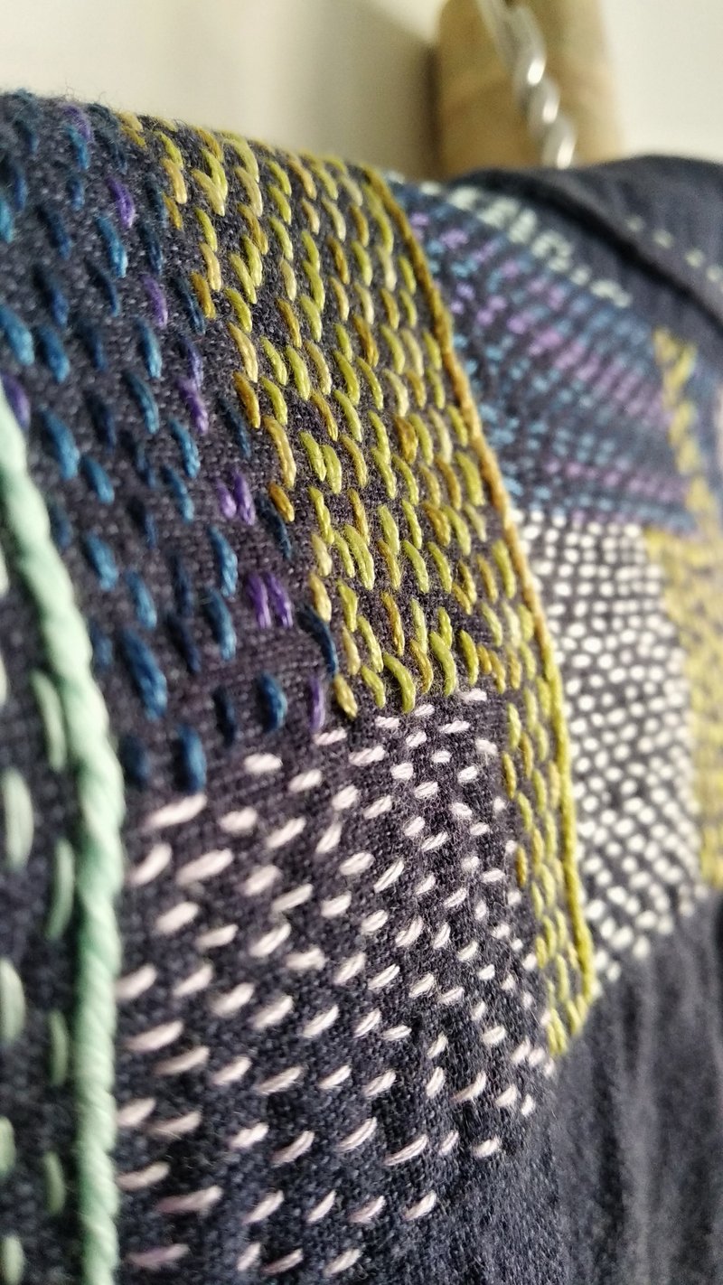 升级再造蓝色衬衫，日式风格手工刺绣。“BORO”。 - 男装衬衫 - 棉．麻 