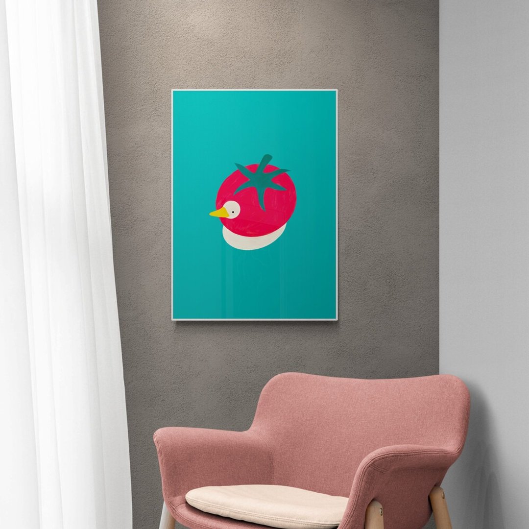 【独家授权－插画挂件】Erdy | 番茄里的鸭子 - 海报/装饰画/版画 - 纸 粉红色