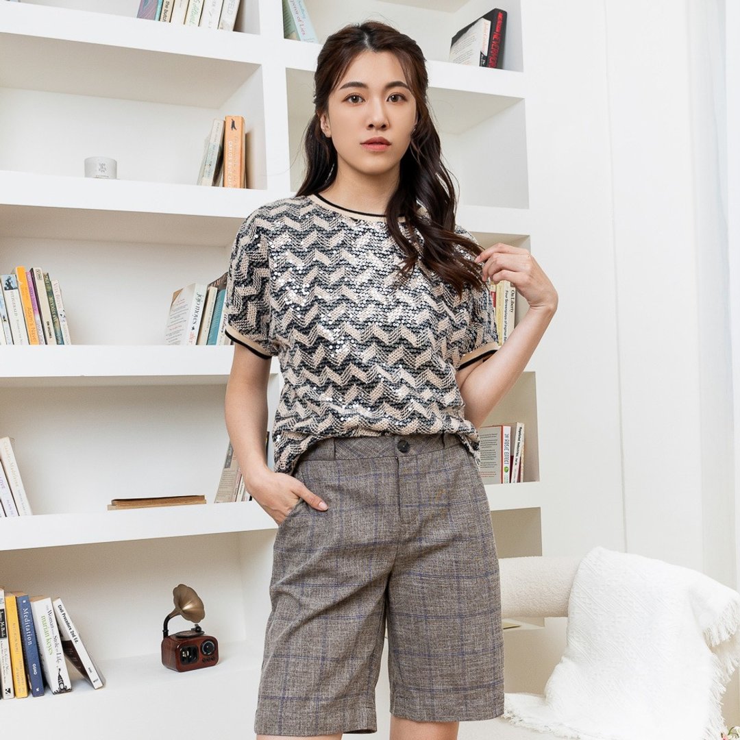 【MEDUSA】亮片针织织纹上衣(M-XL) | 女休闲上衣 女短袖上衣 - 女装上衣 - 棉．麻 咖啡色