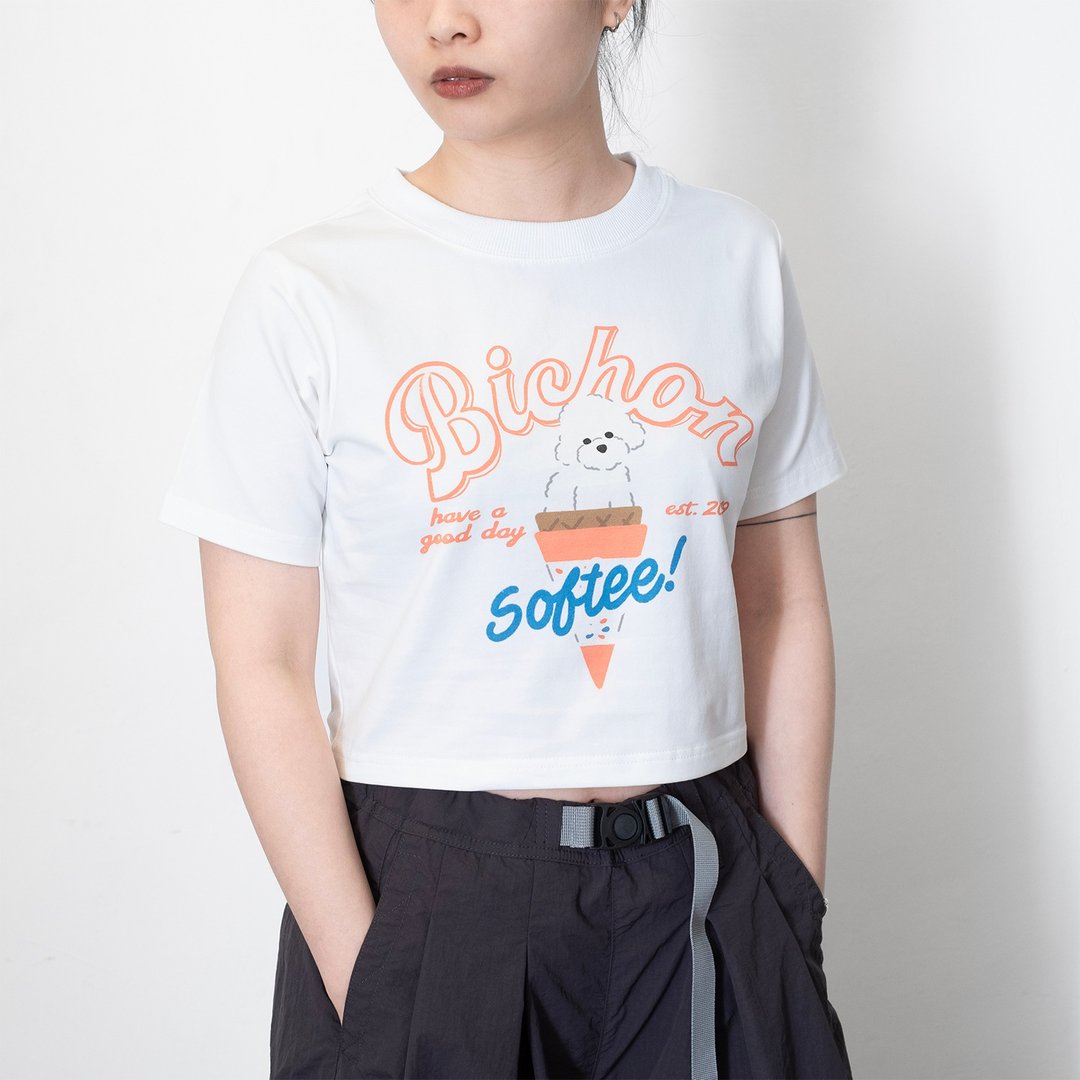 【GOOD DAY】比熊软雪糕图案女装短Tee (ZT1460) - 女装上衣 - 棉 白色