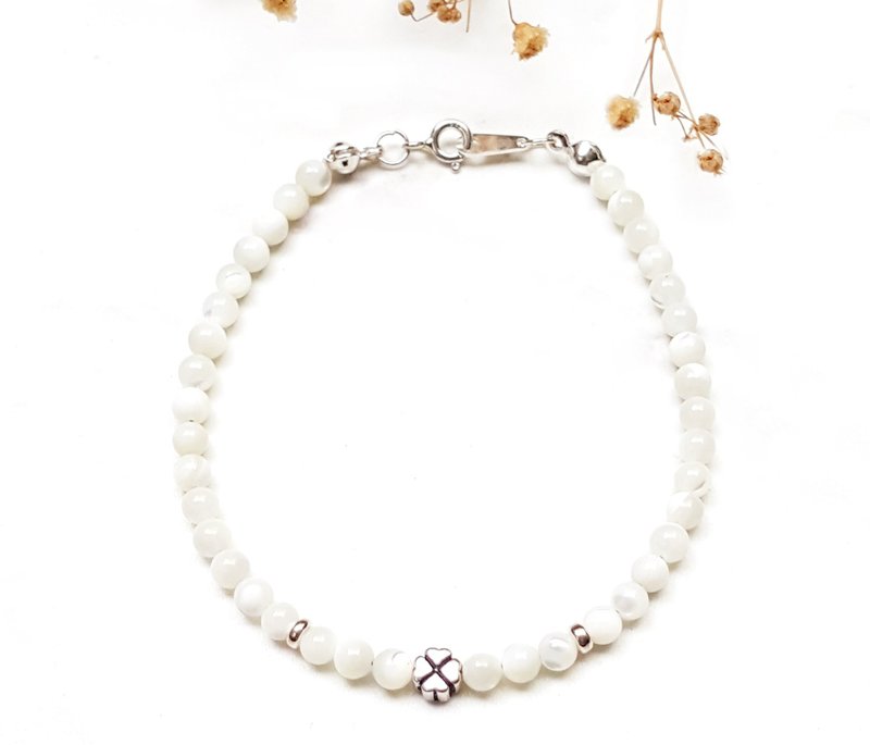 开运能量系列- 心灵能量 贝壳 纯银手链 天然石手创 极简 定制化 - 手链/手环 - 宝石 白色