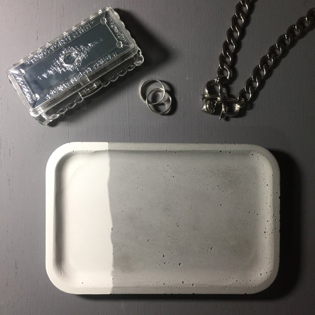 双・对. 灰色及白色拼合 水泥长方形置物碟 - 收纳用品 - 水泥 灰色
