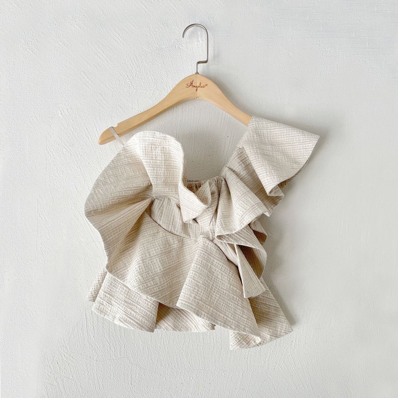 订制系列-Aurora单肩荷叶上衣 - 女装背心 - 棉．麻 卡其色