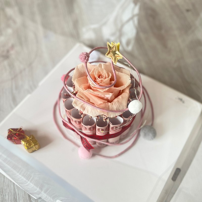 圣诞钞票永生花蛋糕定制化下单区-有钱花-商品不含钞票需自行放入 - 干燥花/捧花 - 植物．花 