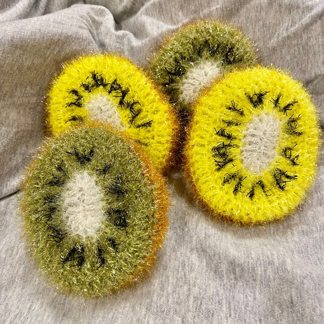 纯手工编织 奇异果 手工菜瓜布 洗碗布 洗碗巾 沐浴巾 环保 韩国 - 碗盘清洁 - 其他材质 黄色