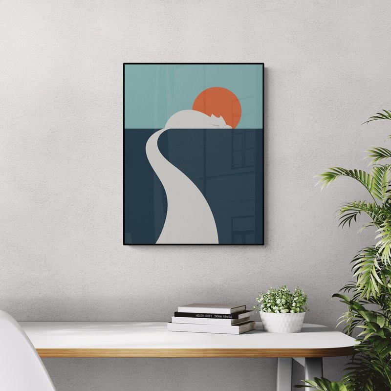 【独家版画】ilovedoodles | 猫咪地景 3- 猫与夕阳 - 海报/装饰画/版画 - 纸 