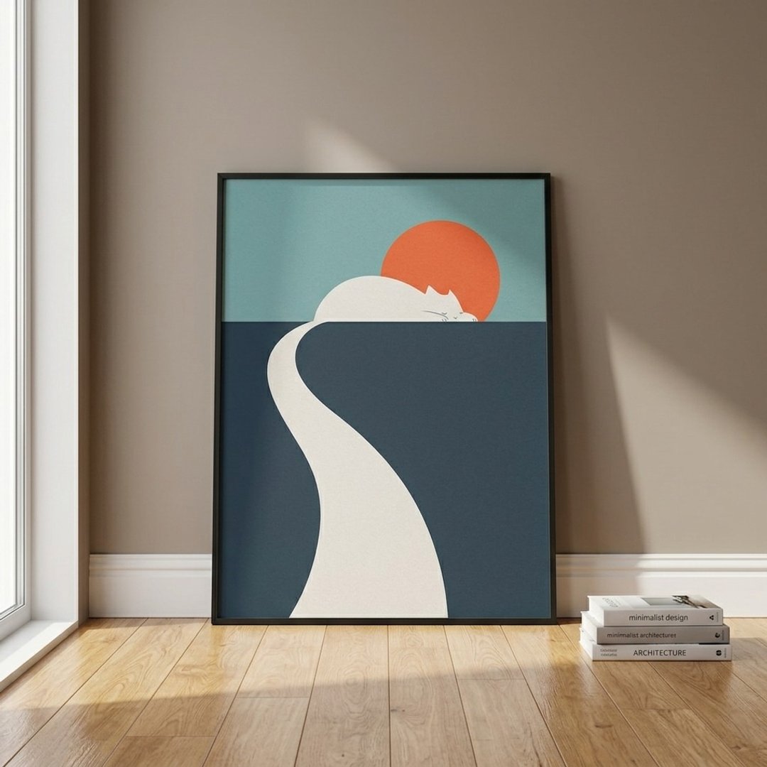 【独家版画】ilovedoodles | 猫咪地景 3- 猫与夕阳 - 海报/装饰画/版画 - 纸 