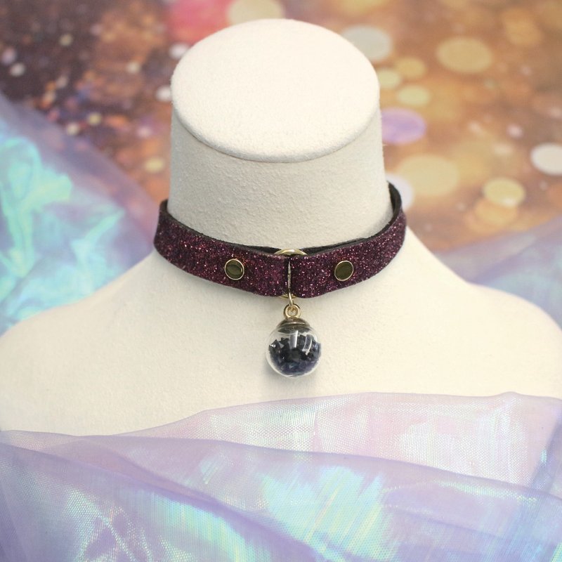 Starry Sky 许愿球宝石红 Choker –细款 - 项链 - 真皮 红色
