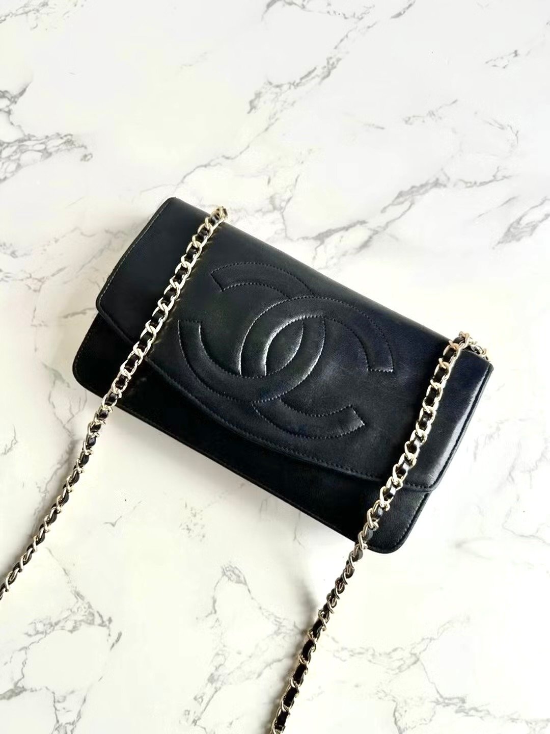 稀有中古包 Chanel 黑色羊皮皮革 WOC 斜背包 长夹 单肩包 侧背包 - 侧背包/斜挎包 - 真皮 黑色