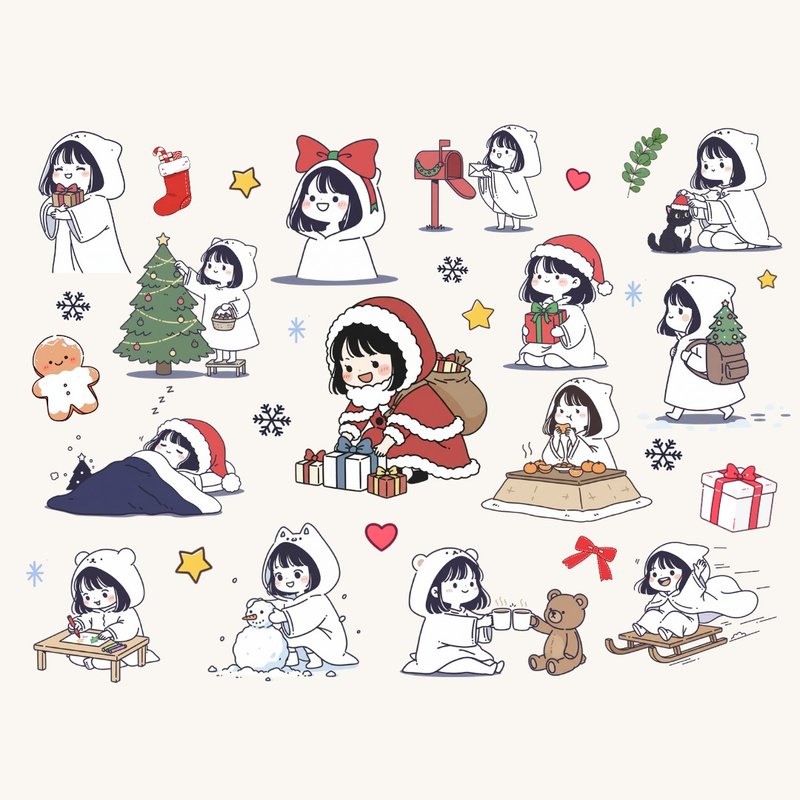 可爱小女孩圣诞插画 冬季女孩PNG套装47张 手帐拼贴素材 - 电子手绘真人画像/绘画/插画 - 其他材质 
