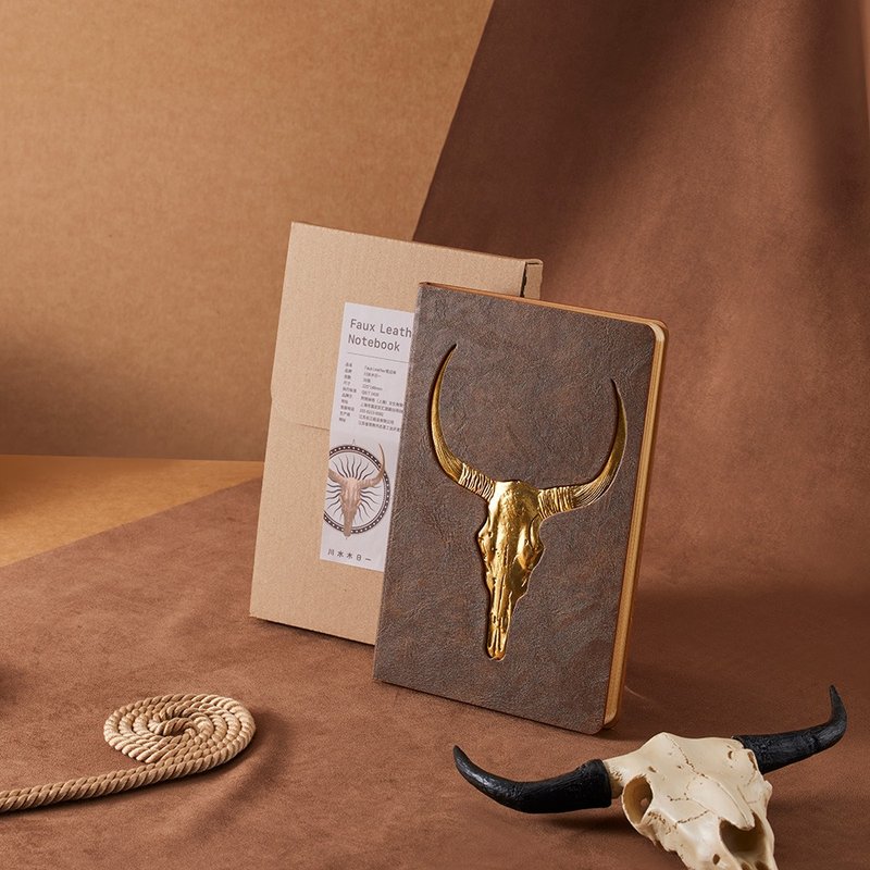 【川水木日一】Faux Leather 笔记本 立体牛头 - 笔记本/手帐 - 其他材质 咖啡色