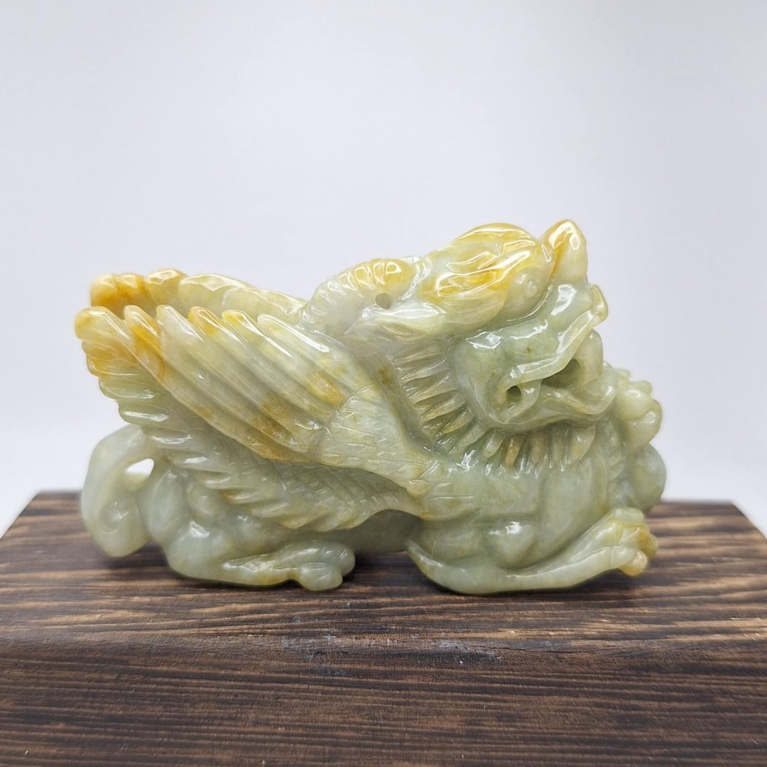 缅料天然黄翡飞天貔貅摆件挂件 | 天然缅甸玉A货翡翠 - 摆饰 - 玉石 