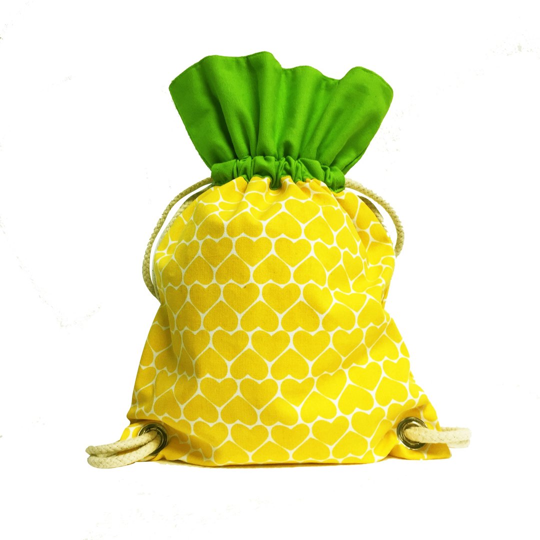 Ang Ku Kueh Girl's B.F.F. Drawstring Backpack (Pineapple) 水果系列 凤梨 抽绳包包 - 束口袋双肩包 - 棉 黄色