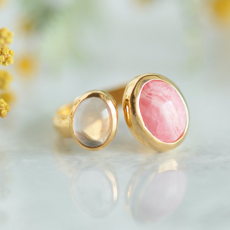 Inca Rose / Rose Quartz Double Stone Ring [Made to order] - 戒指 - 宝石 粉红色