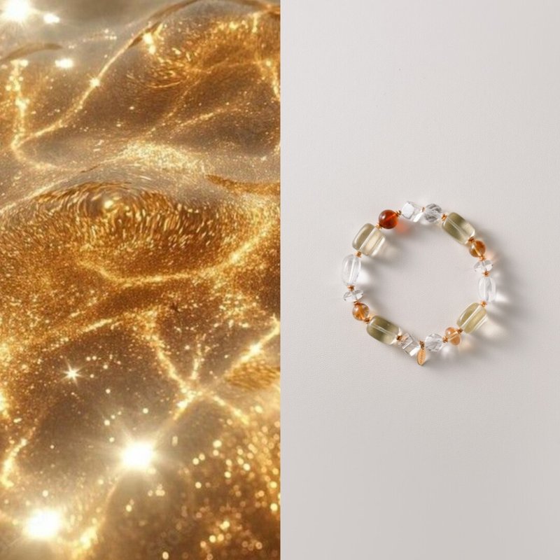 原创手工璟澈多宝天然白水晶黄水晶黄塔晶琥珀招财开运手串手链 - 手链/手环 - 水晶 黄色