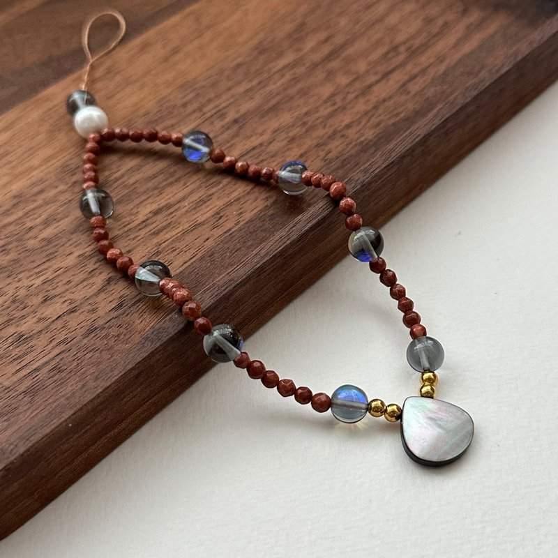 【手机相机挂縄】金砂石 • 蓝琉璃 • 珍珠 • 水滴贝壳简约镀金 - 挂绳/吊绳 - 半宝石 蓝色